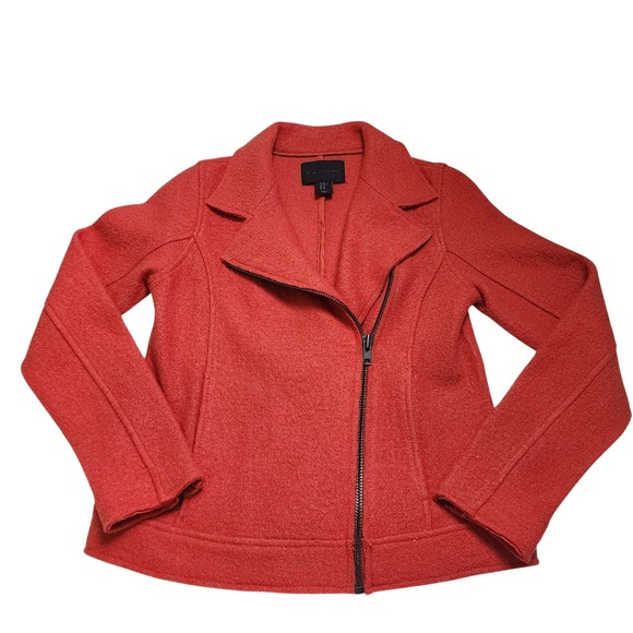 Tahari Jackets & Blazers - Tahari Womens Boiled Wool Moto Style Jacket Size XS‎ Orange Asymmetrical Zip